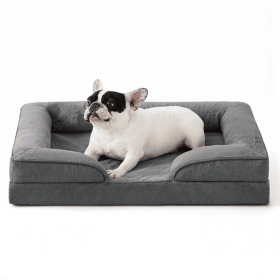 Dog Bed Orthopedic, Dog Sofa for Small Dogs Supportive Foam Pet Cushions Bed with Washable Removable Cover, Egg-Crate Foam, Waterproof Lining Bot (Color: Grey)